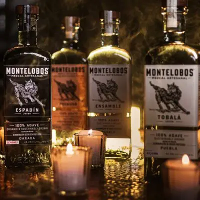 Close up of Montelobos Mezcal bottle varieties