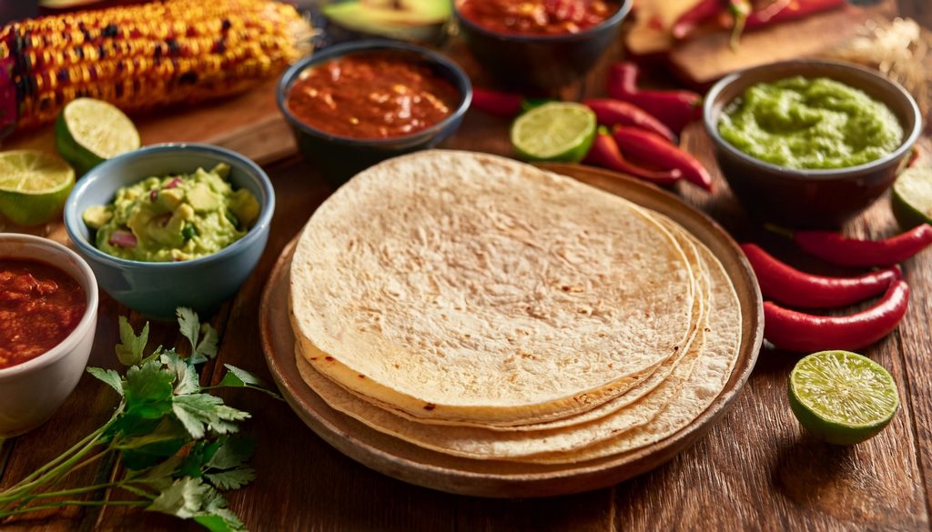 Slight overhead shot of traditional dishes for a Mexican Independence Day celebrations