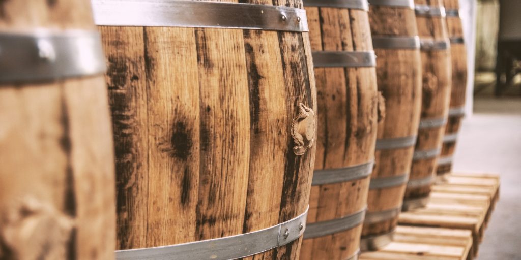 Close-up of Cognac barrels