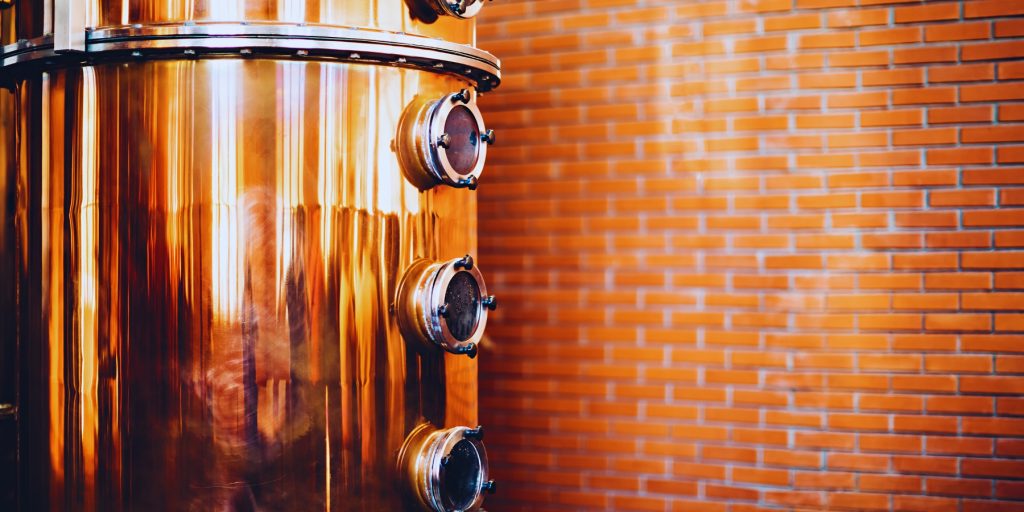 Close up of copper still used in Cognac production