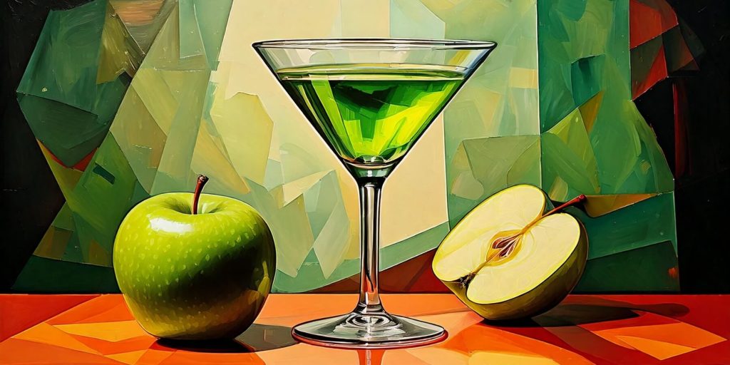 A painting of a classic green Apple Martini